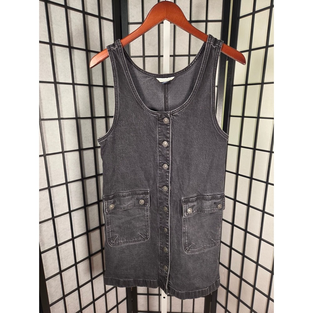 American Eagle Women Black Denim Button‎ Front Mini Pinafore Dress Small